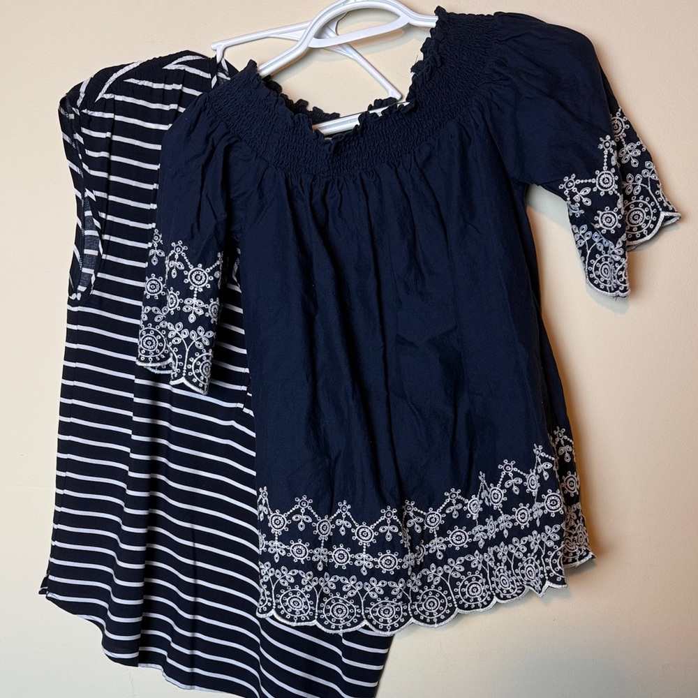 Abercrombie & Fitch Lot of 2 tops embroidered striped blue white black peasant